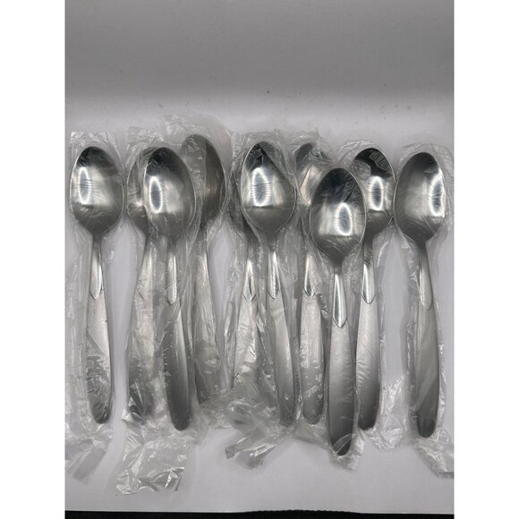 Cambridge Silver Crescent Stainless Teaspoons Set Of 11 Frost Handle Glossy Bowl - Picture 3 of 6